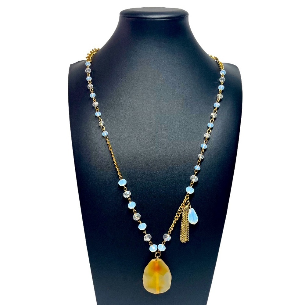 Golden Honey Crystal Pendant Tassel Chain Necklace Fashion Jewelry